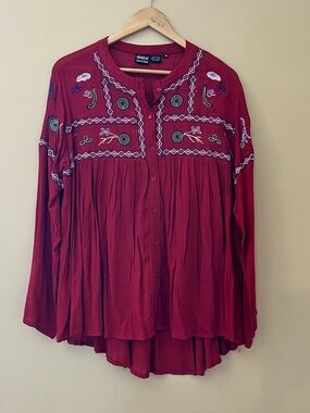 Anandas Collection Women’s Long Sleeve Blouse Button Front Boho Hippie Peasant M